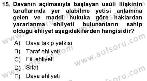 Medeni Usul Hukuku Dersi 2019 - 2020 Yılı (Vize) Ara Sınav Soruları 15. Soru