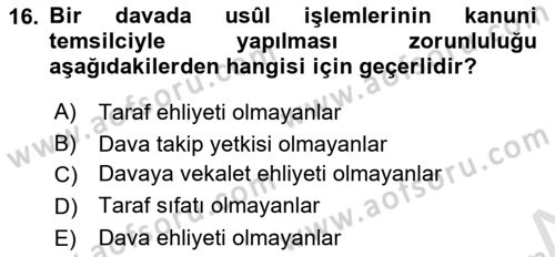 Medeni Usul Hukuku Dersi 2019 - 2020 Yılı (Vize) Ara Sınav Soruları 16. Soru