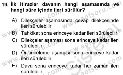 Medeni Usul Hukuku Dersi 2019 - 2020 Yılı (Vize) Ara Sınav Soruları 19. Soru
