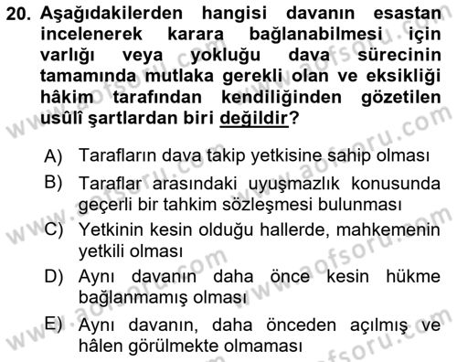 Medeni Usul Hukuku Dersi 2019 - 2020 Yılı (Vize) Ara Sınav Soruları 20. Soru