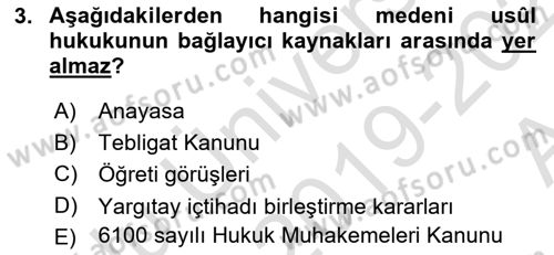 Medeni Usul Hukuku Dersi 2019 - 2020 Yılı (Vize) Ara Sınav Soruları 3. Soru