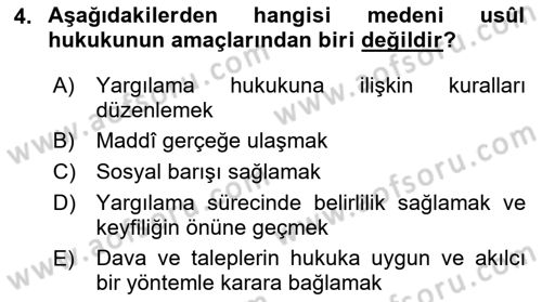 Medeni Usul Hukuku Dersi 2019 - 2020 Yılı (Vize) Ara Sınav Soruları 4. Soru
