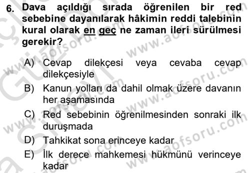Medeni Usul Hukuku Dersi 2019 - 2020 Yılı (Vize) Ara Sınav Soruları 6. Soru