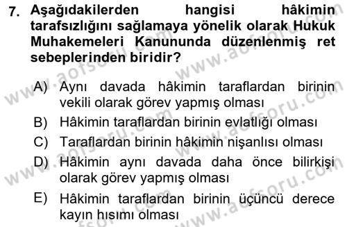 Medeni Usul Hukuku Dersi 2019 - 2020 Yılı (Vize) Ara Sınav Soruları 7. Soru