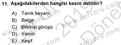 Medeni Usul Hukuku Dersi 2019 - 2020 Yılı (Final) Dönem Sonu Sınav Soruları 11. Soru