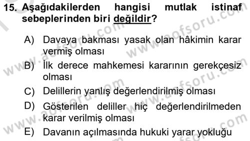 Medeni Usul Hukuku Dersi 2019 - 2020 Yılı (Final) Dönem Sonu Sınav Soruları 15. Soru