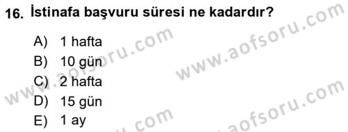 Medeni Usul Hukuku Dersi 2019 - 2020 Yılı (Final) Dönem Sonu Sınav Soruları 16. Soru
