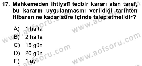 Medeni Usul Hukuku Dersi 2019 - 2020 Yılı (Final) Dönem Sonu Sınav Soruları 17. Soru