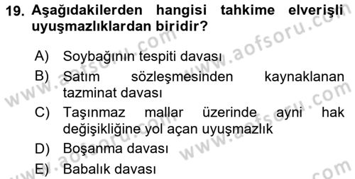 Medeni Usul Hukuku Dersi 2019 - 2020 Yılı (Final) Dönem Sonu Sınav Soruları 19. Soru