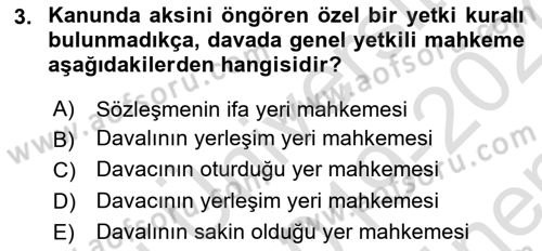 Medeni Usul Hukuku Dersi 2019 - 2020 Yılı (Final) Dönem Sonu Sınav Soruları 3. Soru