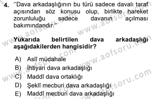 Medeni Usul Hukuku Dersi 2019 - 2020 Yılı (Final) Dönem Sonu Sınav Soruları 4. Soru