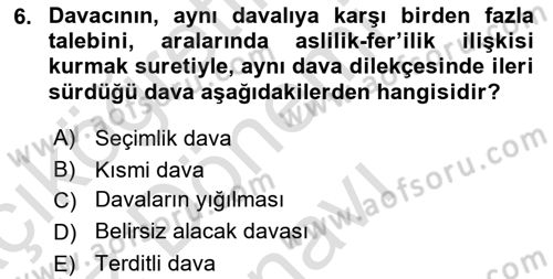 Medeni Usul Hukuku Dersi 2019 - 2020 Yılı (Final) Dönem Sonu Sınav Soruları 6. Soru