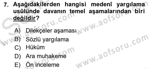 Medeni Usul Hukuku Dersi 2019 - 2020 Yılı (Final) Dönem Sonu Sınav Soruları 7. Soru