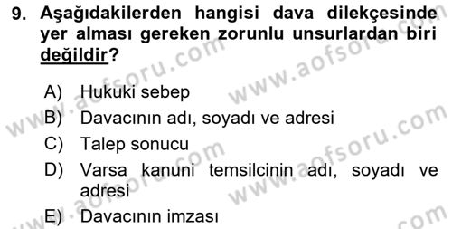 Medeni Usul Hukuku Dersi 2019 - 2020 Yılı (Final) Dönem Sonu Sınav Soruları 9. Soru