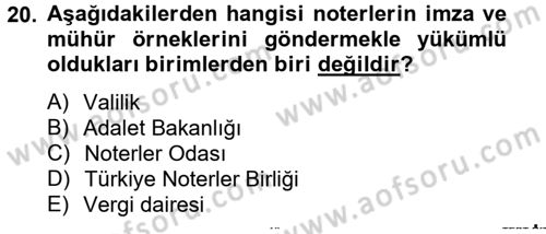 Avukatlık Ve Noterlik Hukuku Dersi 2012 - 2013 Yılı (Final) Dönem Sonu Sınav Soruları 20. Soru
