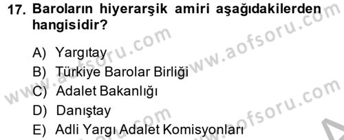 Avukatlık Ve Noterlik Hukuku Dersi 2014 - 2015 Yılı (Vize) Ara Sınav Soruları 17. Soru