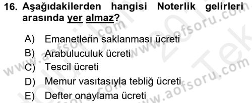 Avukatlık Ve Noterlik Hukuku Dersi 2015 - 2016 Yılı Tek Ders Sınav Soruları 16. Soru