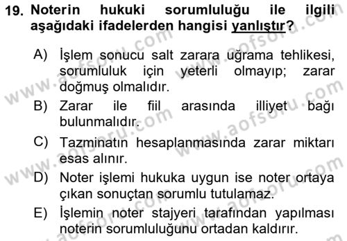 Avukatlık Ve Noterlik Hukuku Dersi 2018 - 2019 Yılı 3 Ders Sınav Soruları 19. Soru