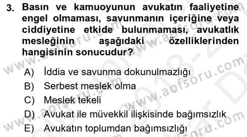 Avukatlık Ve Noterlik Hukuku Dersi 2018 - 2019 Yılı (Vize) Ara Sınav Soruları 3. Soru