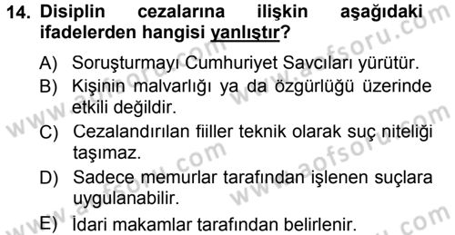 Memur Hukuku Dersi 2012 - 2013 Yılı (Final) Dönem Sonu Sınav Soruları 14. Soru