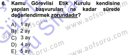 Memur Hukuku Dersi 2012 - 2013 Yılı (Final) Dönem Sonu Sınav Soruları 6. Soru