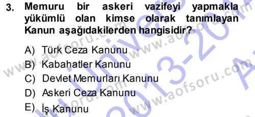 Memur Hukuku Dersi 2013 - 2014 Yılı (Vize) Ara Sınav Soruları 3. Soru