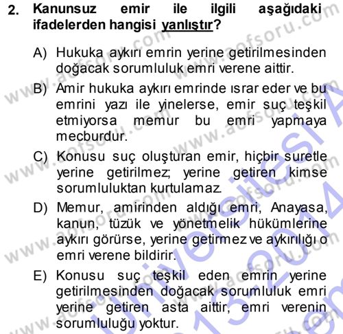 Memur Hukuku Dersi 2013 - 2014 Yılı (Final) Dönem Sonu Sınav Soruları 2. Soru