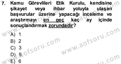 Memur Hukuku Dersi 2013 - 2014 Yılı (Final) Dönem Sonu Sınav Soruları 7. Soru