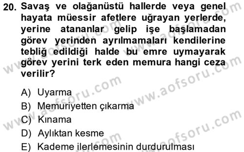 Memur Hukuku Dersi 2014 - 2015 Yılı (Vize) Ara Sınav Soruları 20. Soru