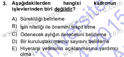 Memur Hukuku Dersi 2014 - 2015 Yılı (Vize) Ara Sınav Soruları 3. Soru