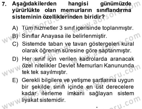Memur Hukuku Dersi 2014 - 2015 Yılı (Vize) Ara Sınav Soruları 7. Soru