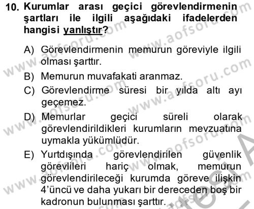 Memur Hukuku Dersi 2014 - 2015 Yılı (Final) Dönem Sonu Sınav Soruları 10. Soru