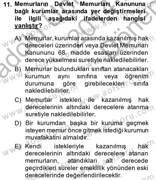 Memur Hukuku Dersi 2014 - 2015 Yılı (Final) Dönem Sonu Sınav Soruları 11. Soru