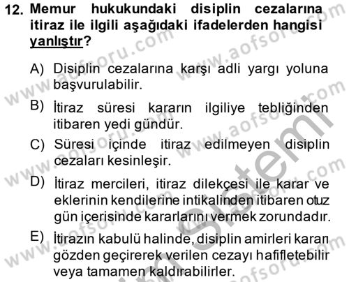 Memur Hukuku Dersi 2014 - 2015 Yılı (Final) Dönem Sonu Sınav Soruları 12. Soru
