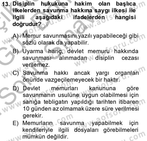 Memur Hukuku Dersi 2014 - 2015 Yılı (Final) Dönem Sonu Sınav Soruları 13. Soru