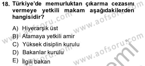 Memur Hukuku Dersi 2014 - 2015 Yılı (Final) Dönem Sonu Sınav Soruları 18. Soru