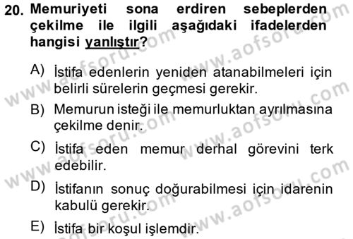 Memur Hukuku Dersi 2014 - 2015 Yılı (Final) Dönem Sonu Sınav Soruları 20. Soru