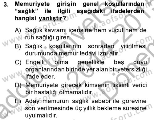 Memur Hukuku Dersi 2014 - 2015 Yılı (Final) Dönem Sonu Sınav Soruları 3. Soru