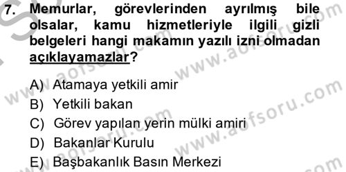 Memur Hukuku Dersi 2014 - 2015 Yılı (Final) Dönem Sonu Sınav Soruları 7. Soru