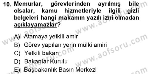 Memur Hukuku Dersi 2014 - 2015 Yılı Tek Ders Sınav Soruları 10. Soru