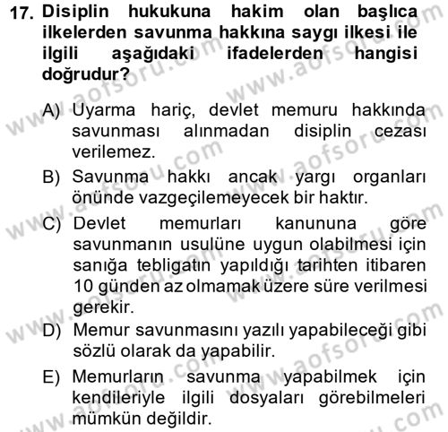 Memur Hukuku Dersi 2014 - 2015 Yılı Tek Ders Sınav Soruları 17. Soru