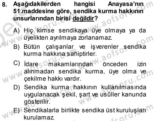 Memur Hukuku Dersi 2014 - 2015 Yılı Tek Ders Sınav Soruları 8. Soru