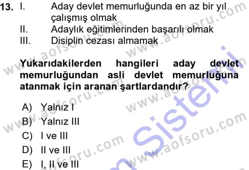 Memur Hukuku Dersi 2015 - 2016 Yılı (Vize) Ara Sınav Soruları 13. Soru