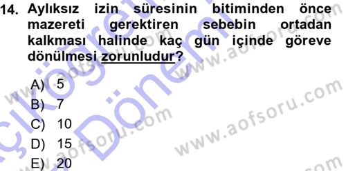 Memur Hukuku Dersi 2015 - 2016 Yılı (Vize) Ara Sınav Soruları 14. Soru