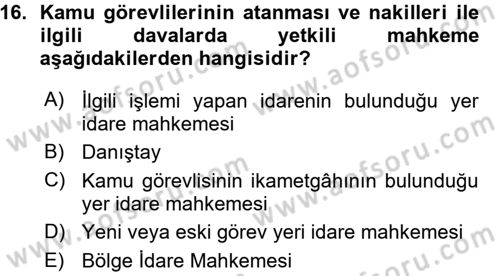 Memur Hukuku Dersi 2015 - 2016 Yılı (Vize) Ara Sınav Soruları 16. Soru