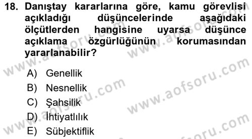 Memur Hukuku Dersi 2015 - 2016 Yılı (Vize) Ara Sınav Soruları 18. Soru