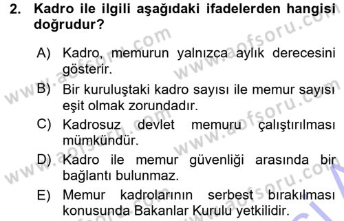 Memur Hukuku Dersi 2015 - 2016 Yılı (Vize) Ara Sınav Soruları 2. Soru