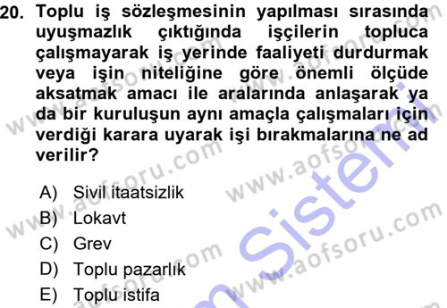 Memur Hukuku Dersi 2015 - 2016 Yılı (Vize) Ara Sınav Soruları 20. Soru