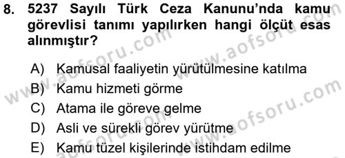 Memur Hukuku Dersi 2015 - 2016 Yılı (Vize) Ara Sınav Soruları 8. Soru