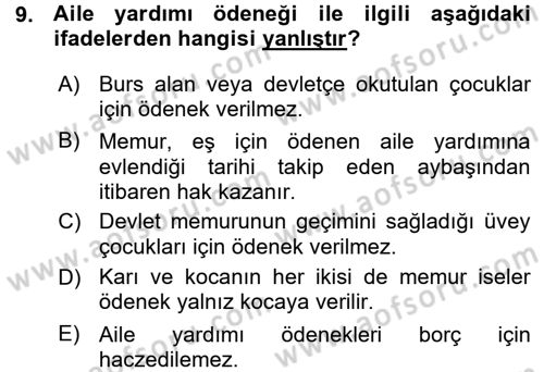 Memur Hukuku Dersi 2015 - 2016 Yılı (Vize) Ara Sınav Soruları 9. Soru